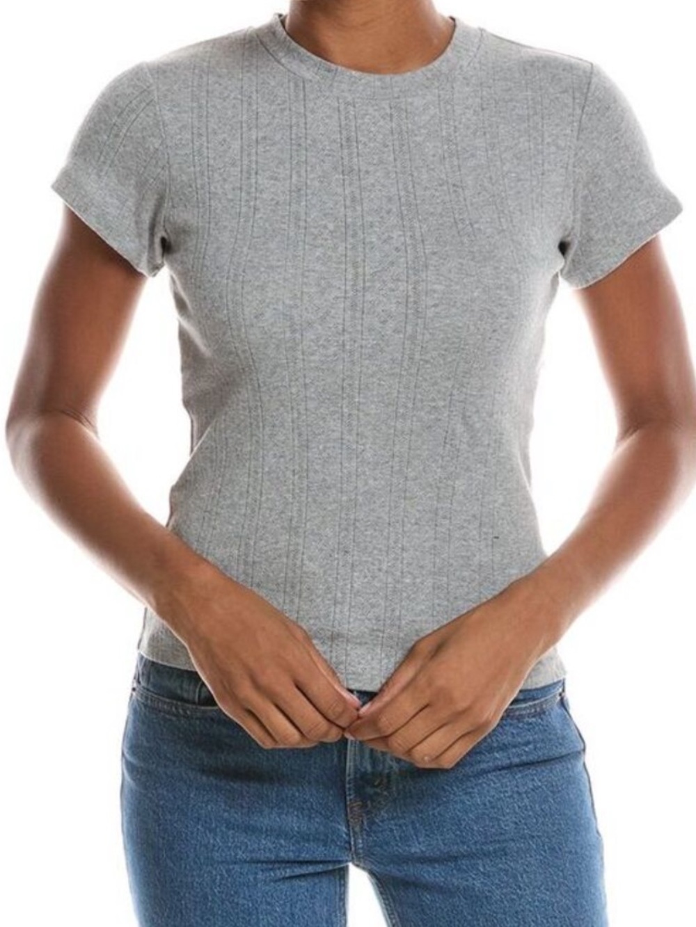 Perfect White Tee Gabby Women’s Short Sleeve Pointelle Ribbed Tee — Gray NWT